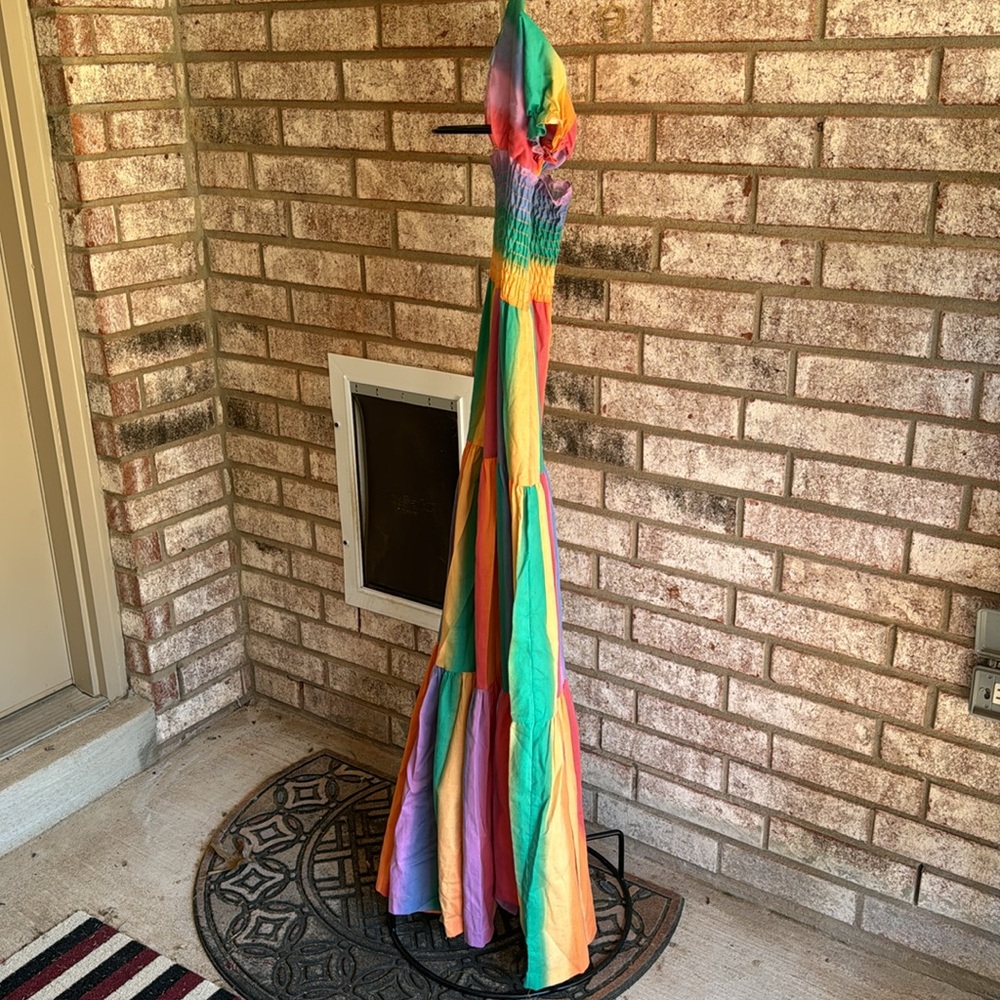 NOS Vintage Sz 14 Rainbow Dress Maxi USA Made Cotton Blend As Is Shoulde… - Picture 6 of 10